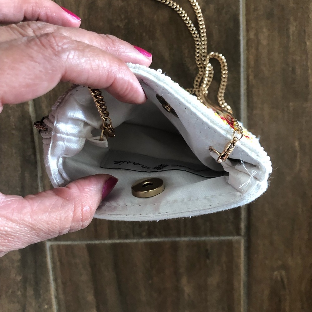 Jane Marie Beaded Floral Crossbody Bag White Gold Chain Strap Small Pouch Boho - Picture 7 of 11